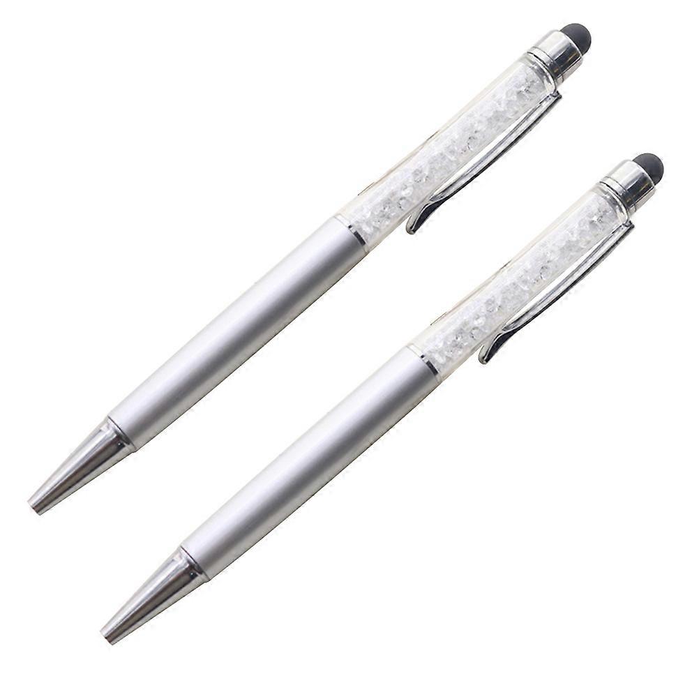 2pcs Stylus Pens 2-in-1 Multi Function Stylish Bling Slim Crystal Diamond Stylus and Ink Ballpoint Pens for All Capacitive Touch Screen Device (Silver