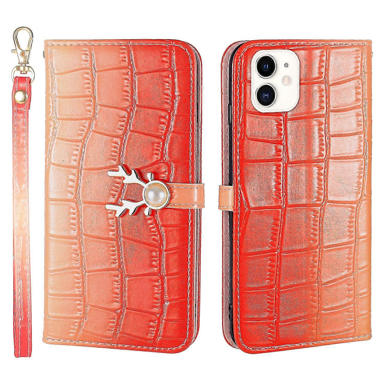 Elk Pattern Phone Case For Iphone 11 With Card Holder, Lanyard, Pu Leather Material, Wallet Function, Corner Fall Protection