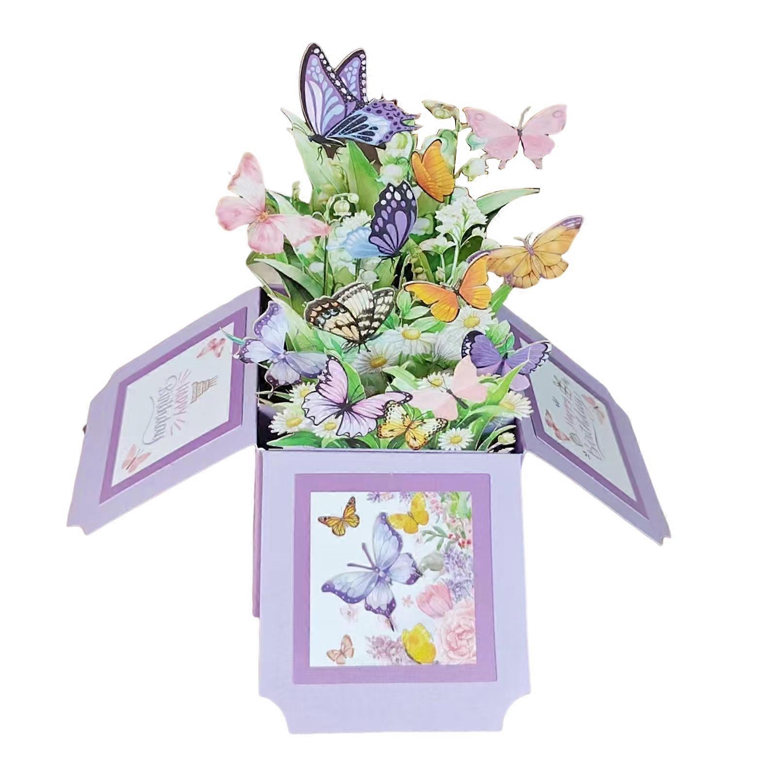 3D Happy Birthday Card Pop-up Butterfly Bouquet Gift Box Birthday Celebration Greeting Card for Family And Friends