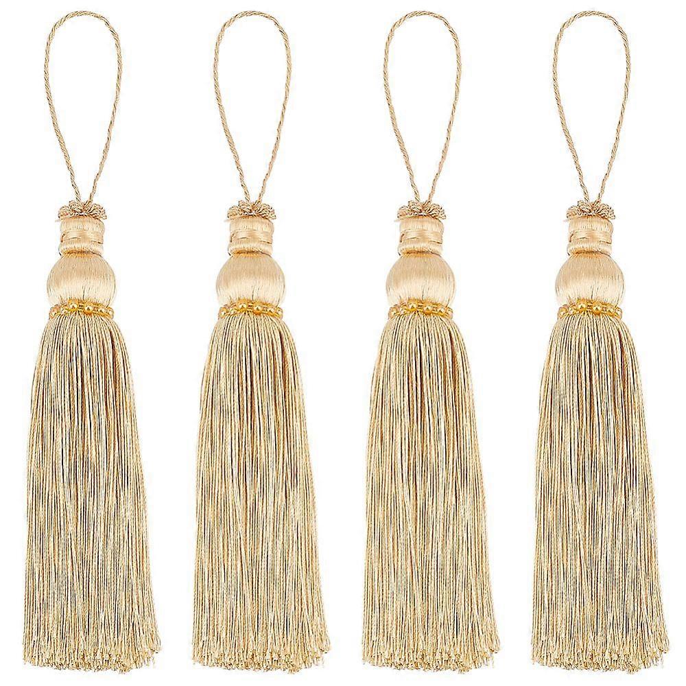 4Pcs Light Khaki Polyester Tassel Pendant 10 Inch Long Tassel Key Tassel with Loops Handmade Tassel Craft for Home Hanging Ornament DIY Handmade Craft