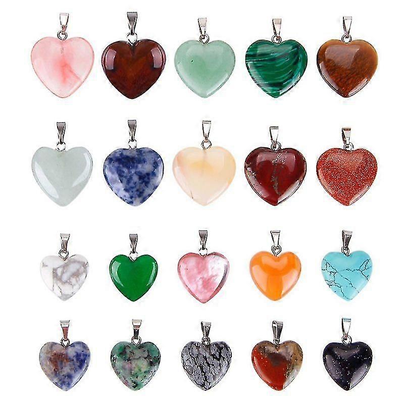 20 Pieces Heart Shape Stone Pendants Chakra Beads Crystal 2 Different Sizes