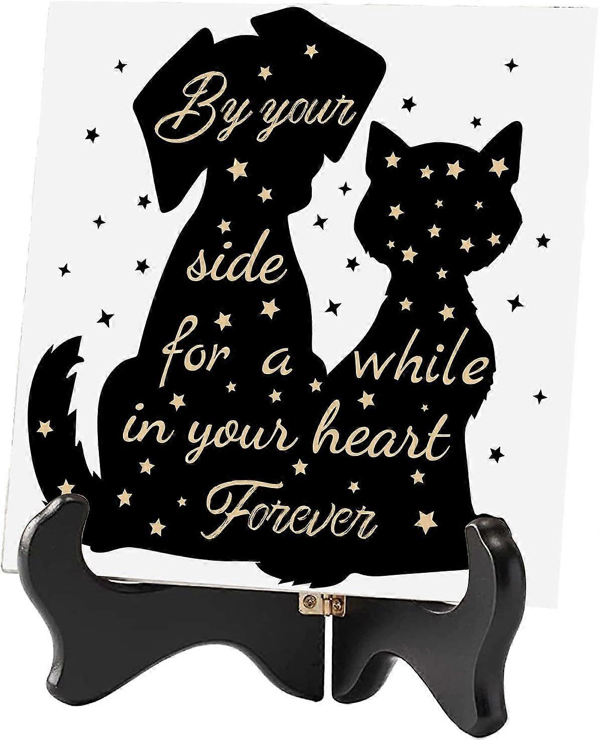 by Your Side for a While in Your Heart Forever Memorial Gifts Flower Ceramic Tile Wooden Stand Memory Plaque Decor Sign for Wedding Condolence Bereave