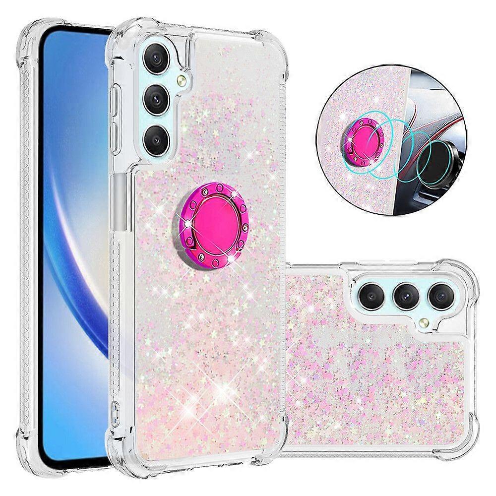 Case for Samsung Galaxy A24 4G Bling Flowing Liquid Floating Sparkle Glitter Bumper with Rotation Ring Kickstand Compatible with Samsung Galaxy A24 4G