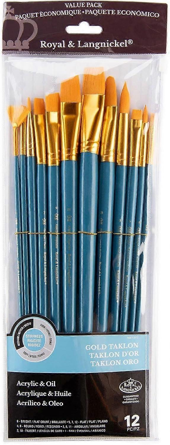 Royal & Langnickel Gold Taklon Assorted Long Handle Paint Brush Set of 12
