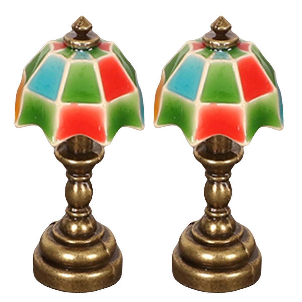 Mini Table Lamp Retro Crafts Cute Decoration Home Desktop Ornaments Miniature Doll House Scene Mode