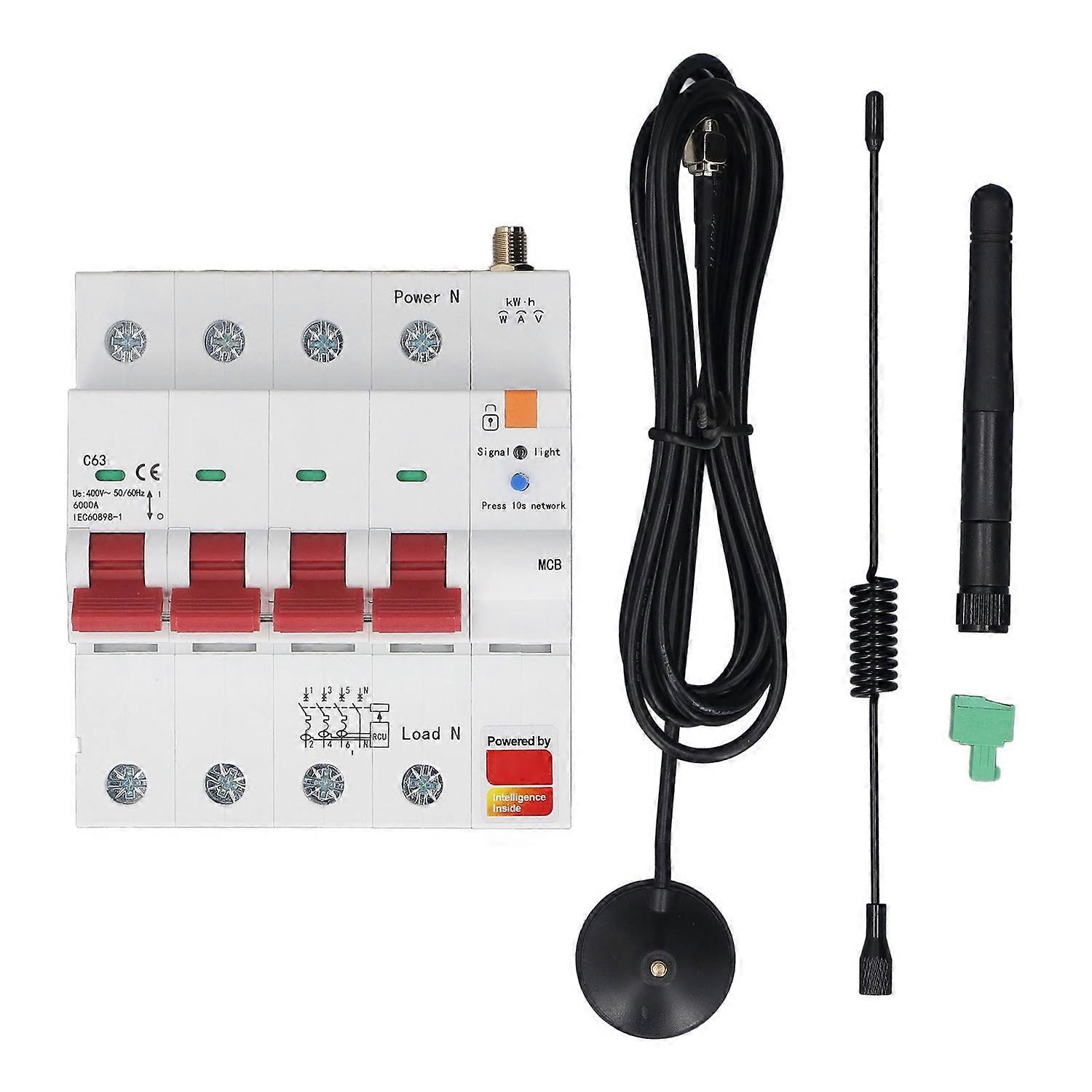 Smart Circuit Breaker for Zigbee 4P 63A Metering Circuit Breaker with Timer Switch Mobile APP Remote