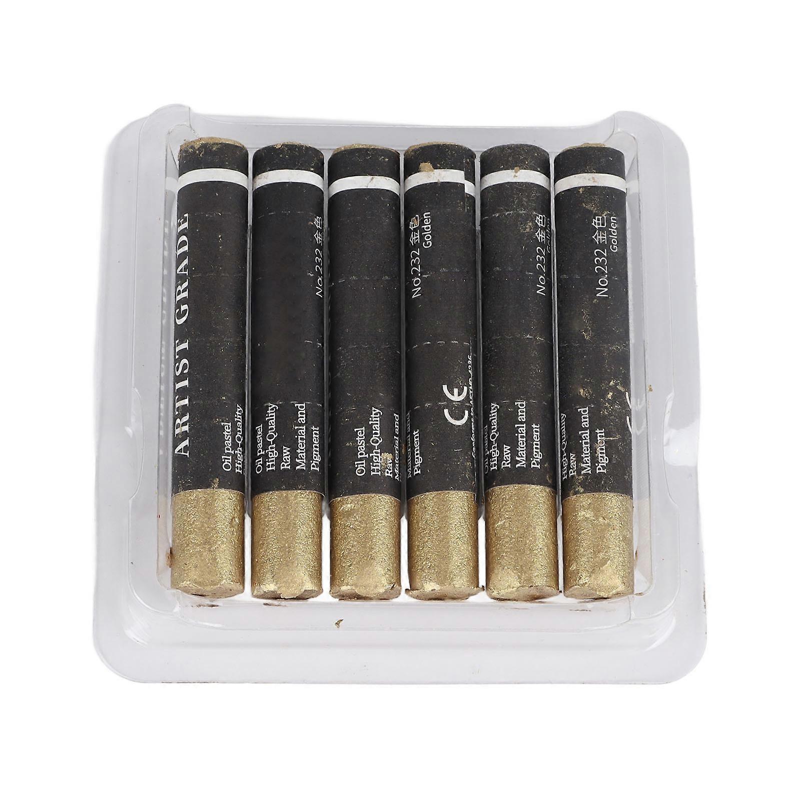 Set of 6 Oil Pastels, Soft and Vibrant Colors, Easy Blending, Shading, Artist Quality Oil Pencils for Impasto, Stenciling, Stippling, Gold Color