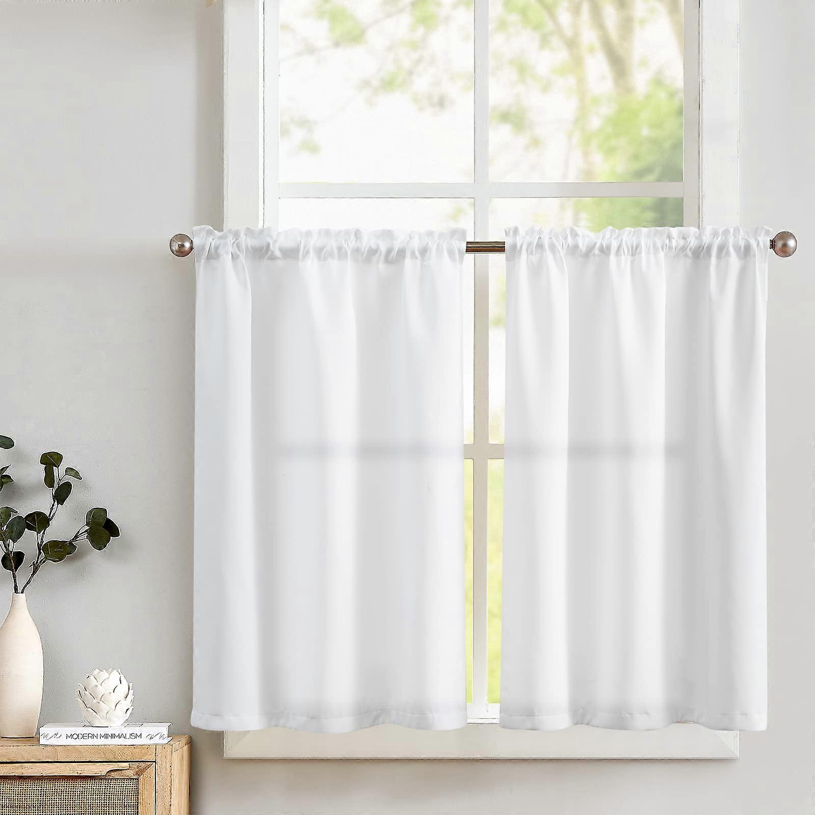 2 Panels Thermal Insulated Light Filtering White Curta for Kitchen 24 Inch