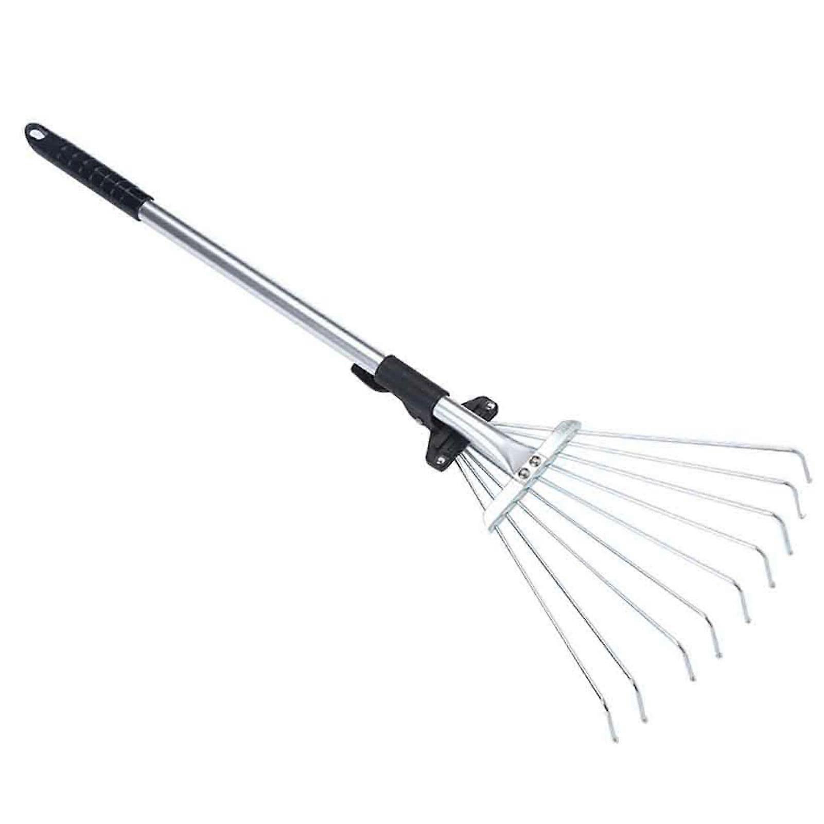 Telescopic Metal Leaf Rake, 9 Teeth Garden Rake with Handle and Expandable Rake Head 4.5-12inch, for Lawn, Garden