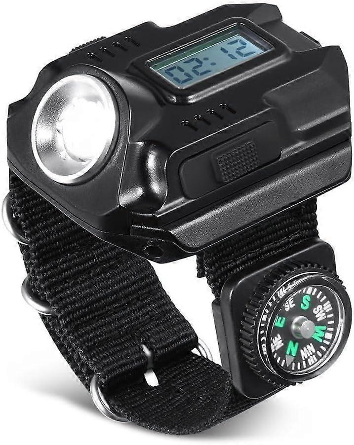 LED Tactical Wrist Light Flashlight Portable Rechargeable Wrist Watch Light Wristlight Torch with Compass Best for Running Biking Mountain Climbing Ca