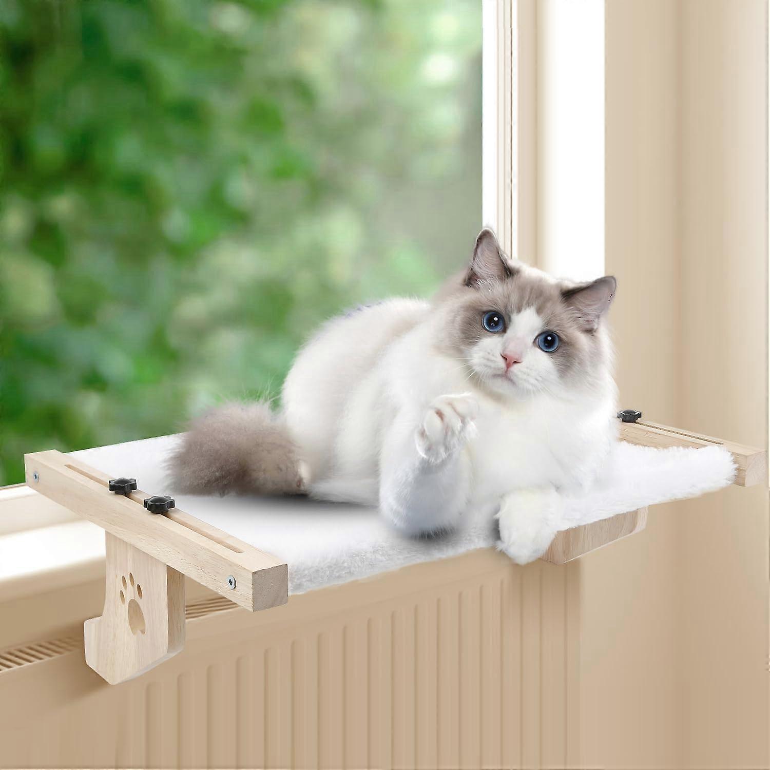 Cat Window Bick, Cat Window for Closed Cats Hammock, Easy to adjust and assembly big cat bed seat window, bedside, drawer and cabinet for beige