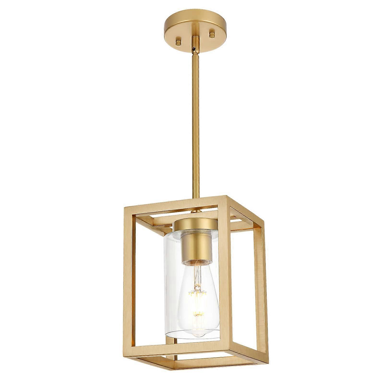 1Light Rustic Chandelier in Gold Finish Modern Industrial Pendant Lighting Fixture with Clear Glass Shade Hanging Ceiling Light for Dining Room