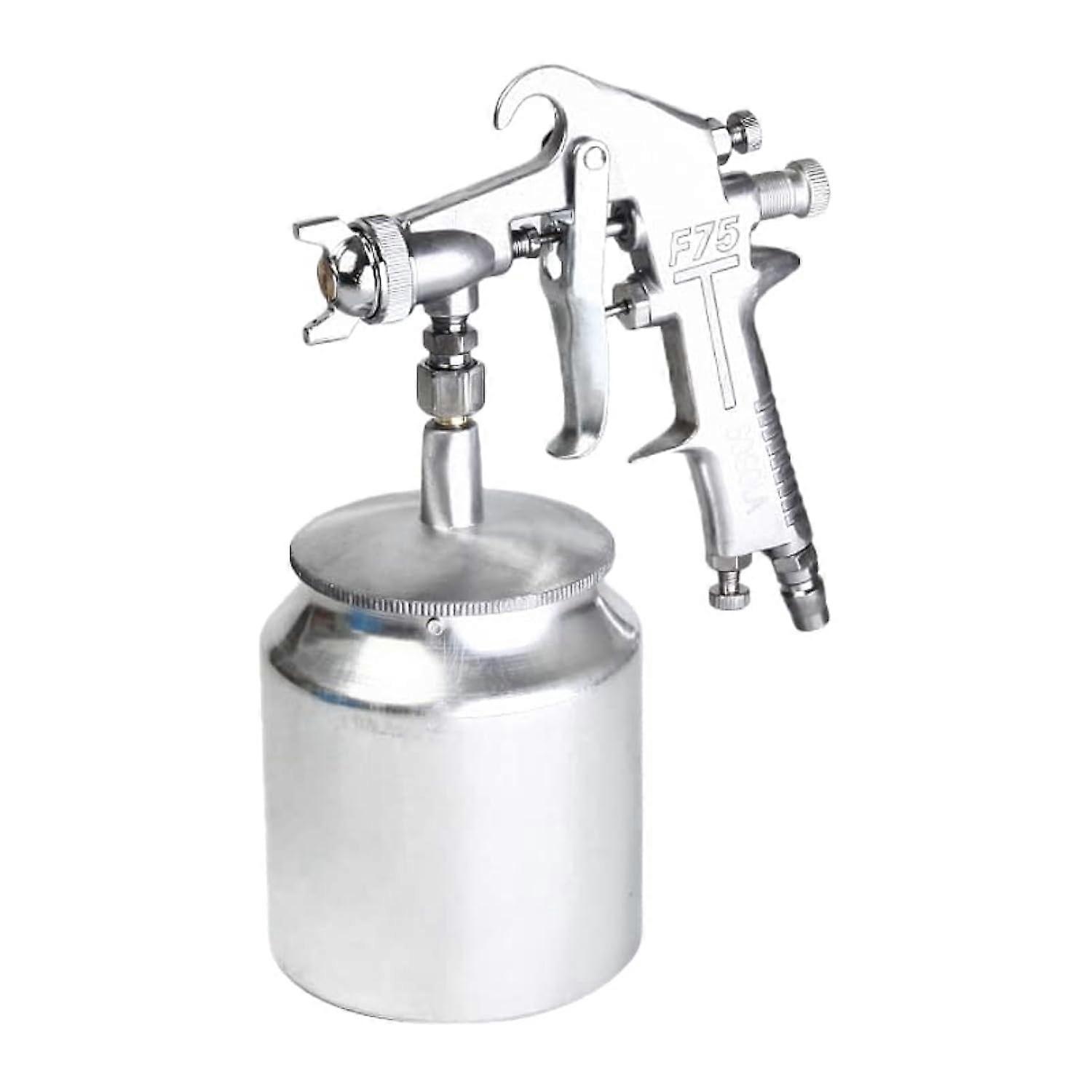 F75S HVLP Gravity Siphon Bottom Air Spray Gun With Regulator, 600cc Cup, 1.5mm Tip, 4473 PSI