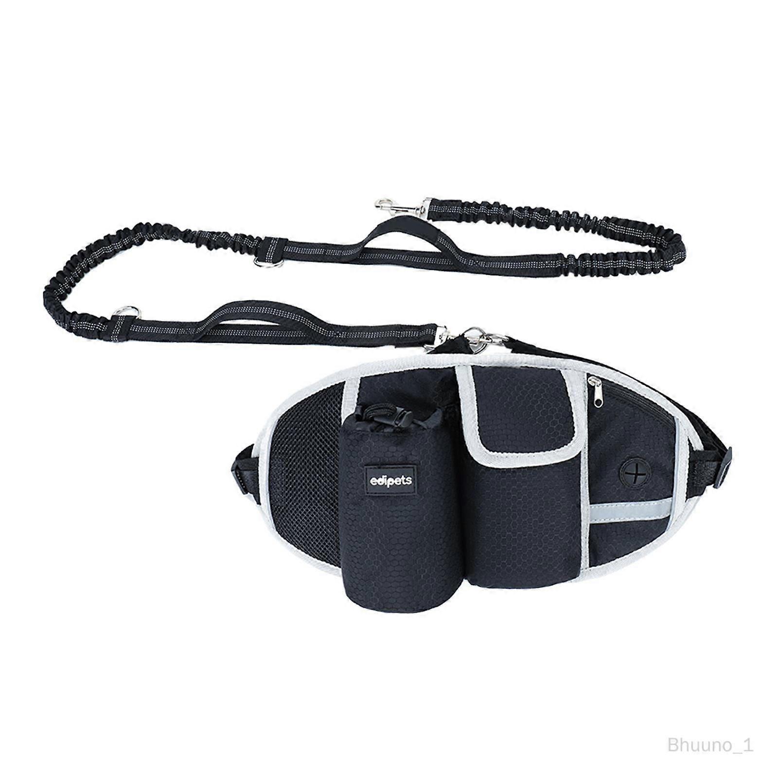 Hand Leash, Suitable for Running, Training Small, Medium and Large Dogs, Adjustable Belt, Reflective, Zipper Pouch, Black