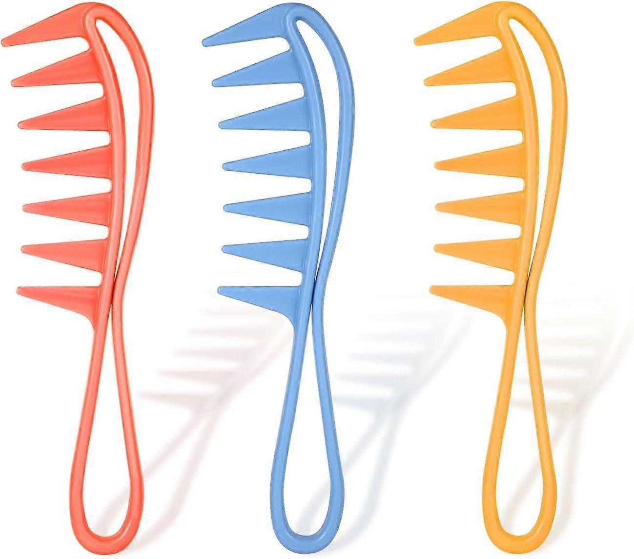 3Pcs Wide Tooth Comb (Orange, Blue, Pink)