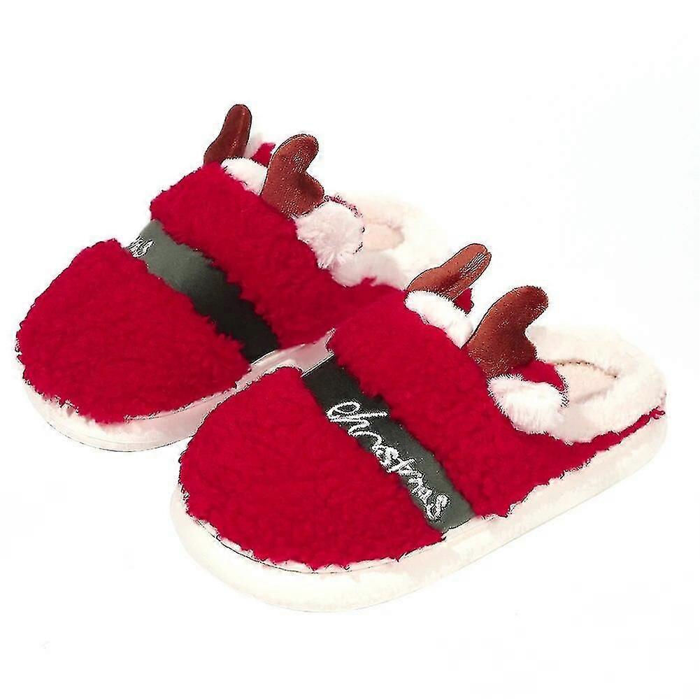 Jul Bekväma Platta Tofflor Halkfri Fluffig Tecknad Tofflor Mjuka Vinter Plattformsskor Hus Tofflor För Män Kvinnor