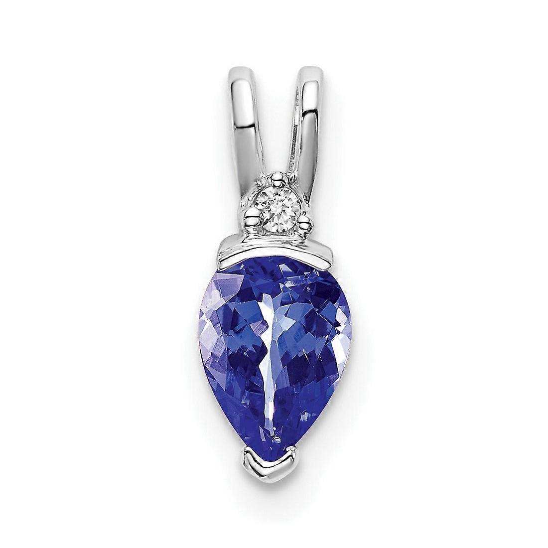 5mm 14k White Gold Pear Tanzanite and Diamond Pendant Necklace-Pendant for Women