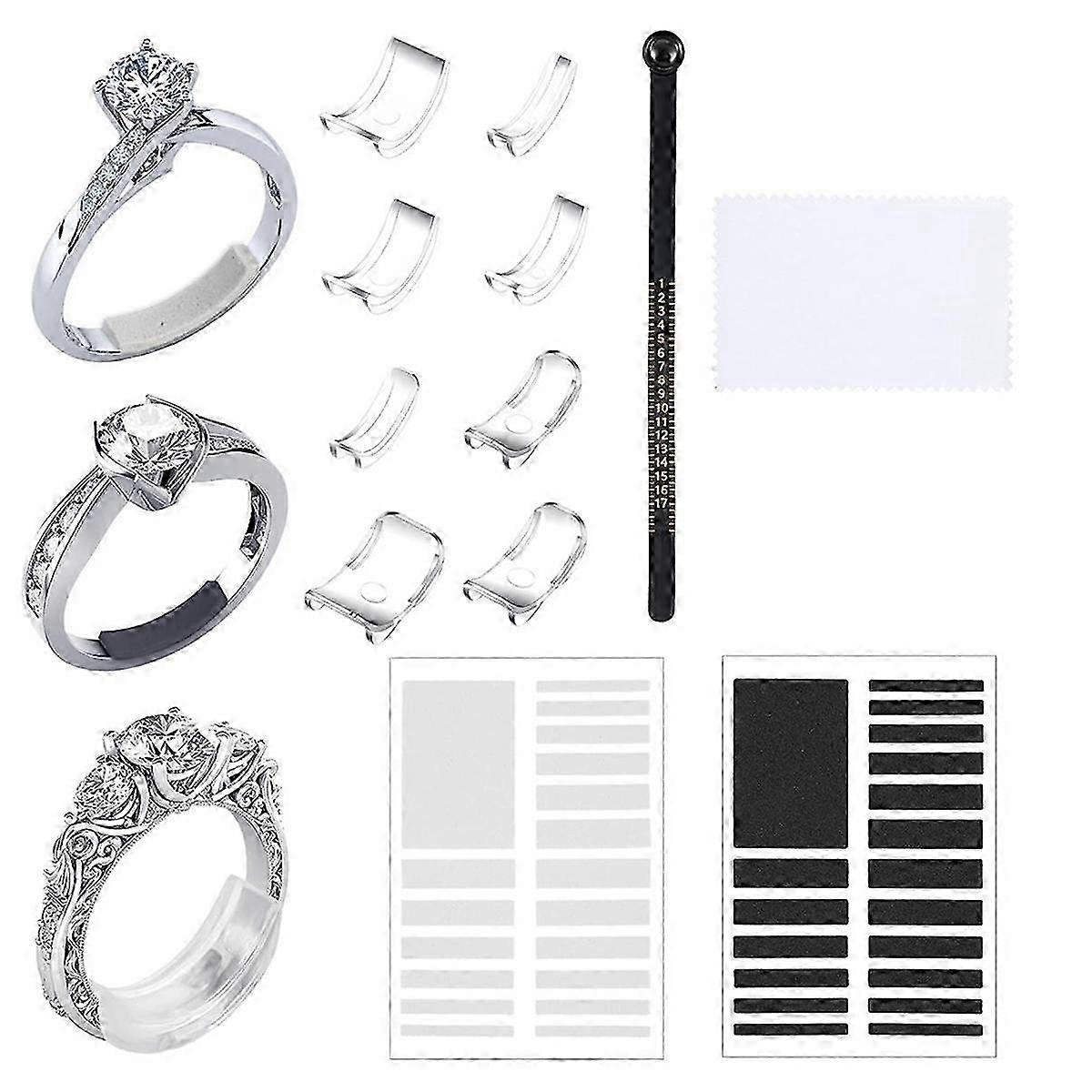 8 Pcs Ring-Size Adjuster for Loose Rings Transparent Ring Adapter Kit with Silverware Polishing Cloth
