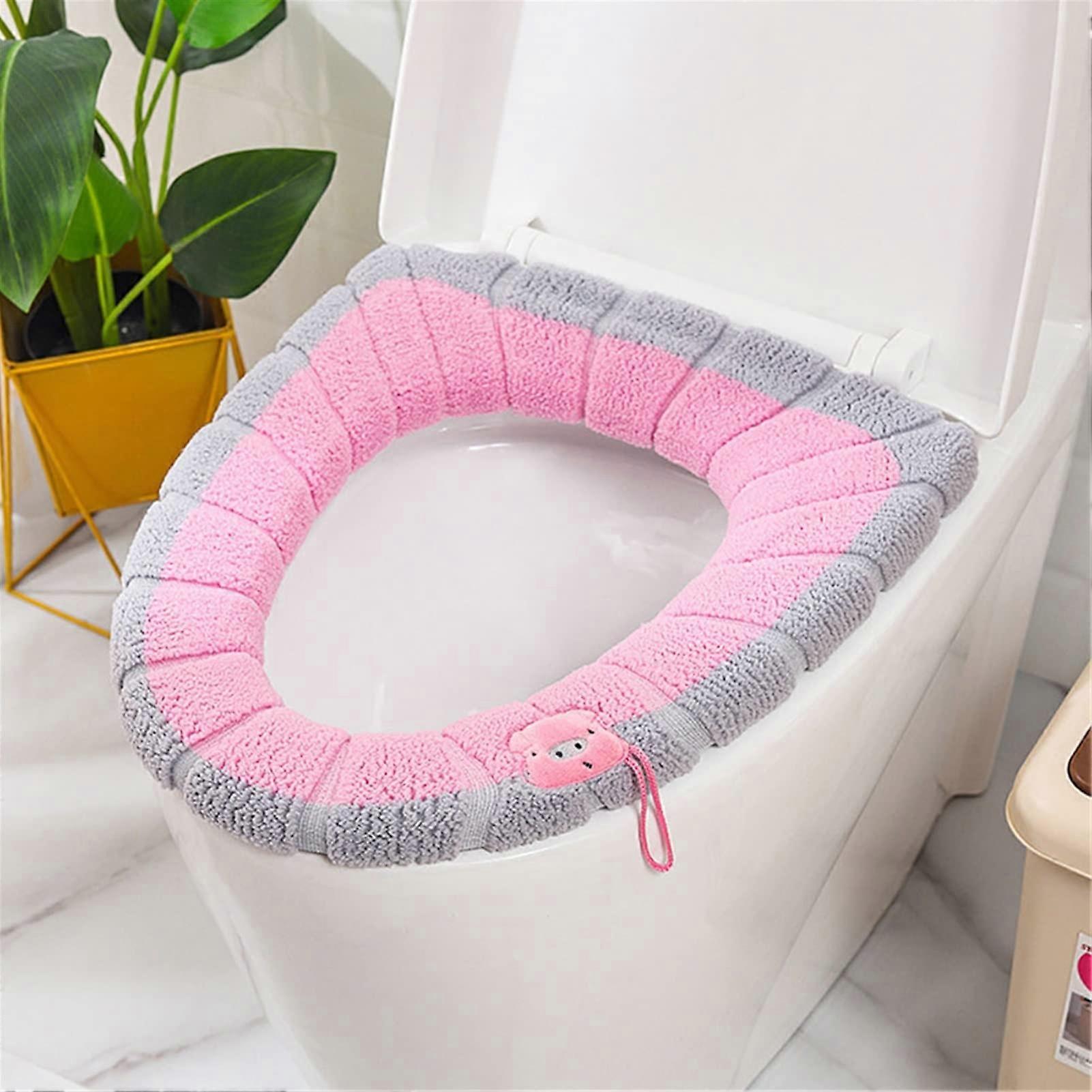Cartoon Universal Toilet Cushion Plush Seat Cover with Handle, Warm Winter Design, 13-Inch Size for Household Use