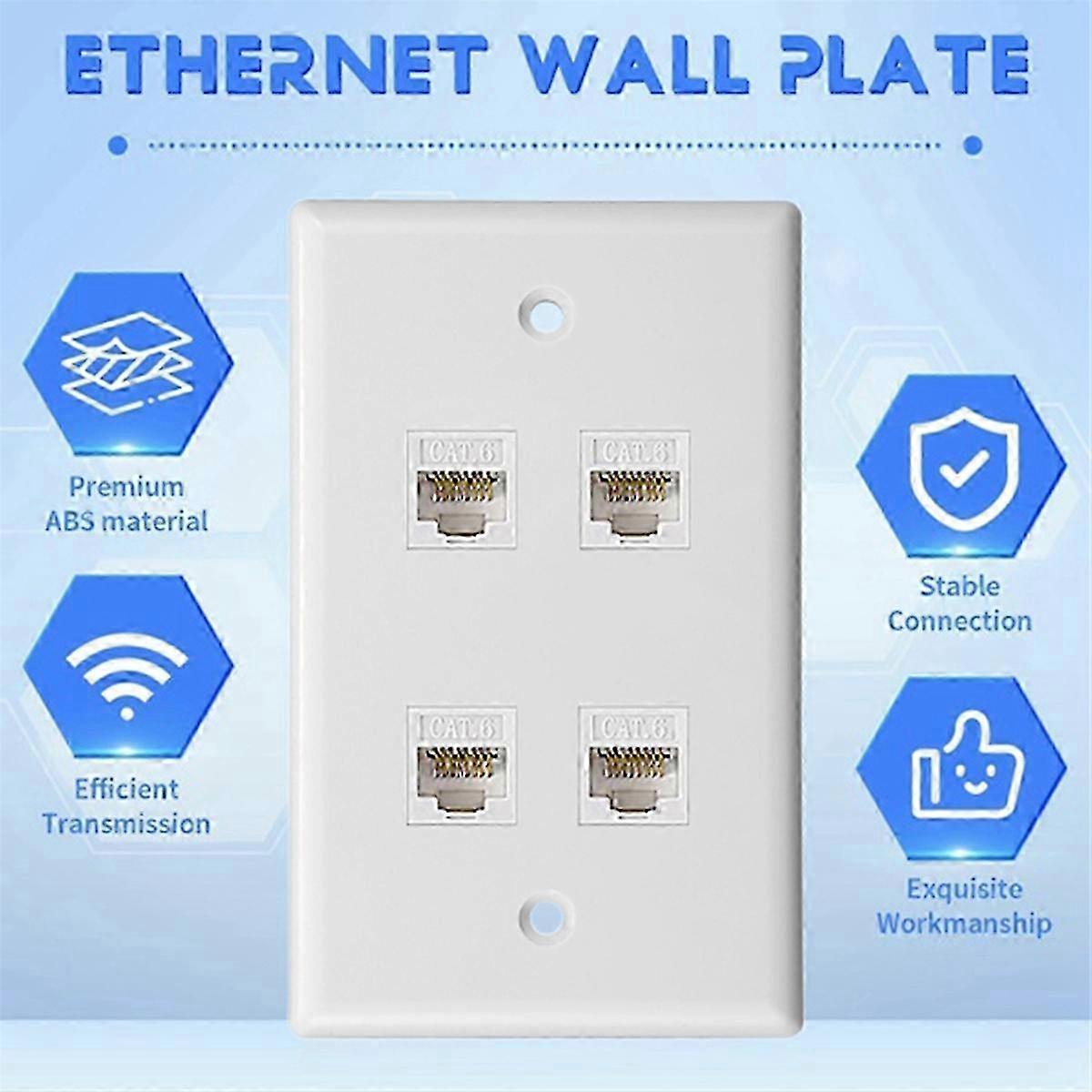 10PCS Cat 6 Ethernet Wall Plate 4 Port Female to Female Compatible with Cat6/5/5e Removable Faceplate for Easy Install A