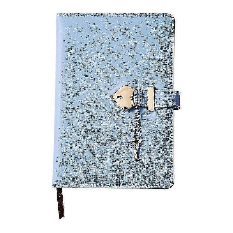 Vintage Pu Leather Lockable Journal Notebook with Heart Padlock & Key - Blue