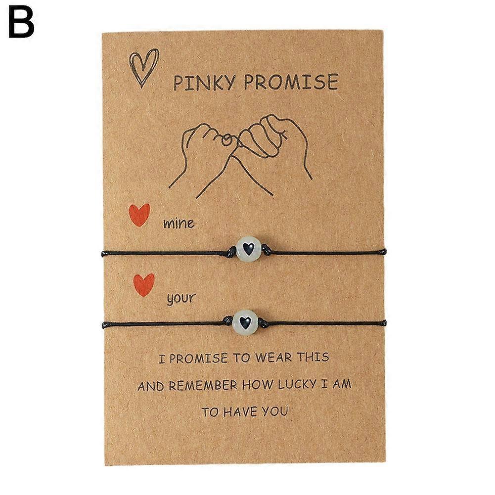 Luminous Glow In The Dark Heart Bracelet 2-Piece Set Adjustable Acrylic Leather Cords Unisex Gift