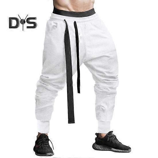 Spring Fall Men Harem Pants Loose Drawstring Elastic Waist Pockets Ankle-banded Solid Color Sport Trousers Daily Wear Sweatpants
