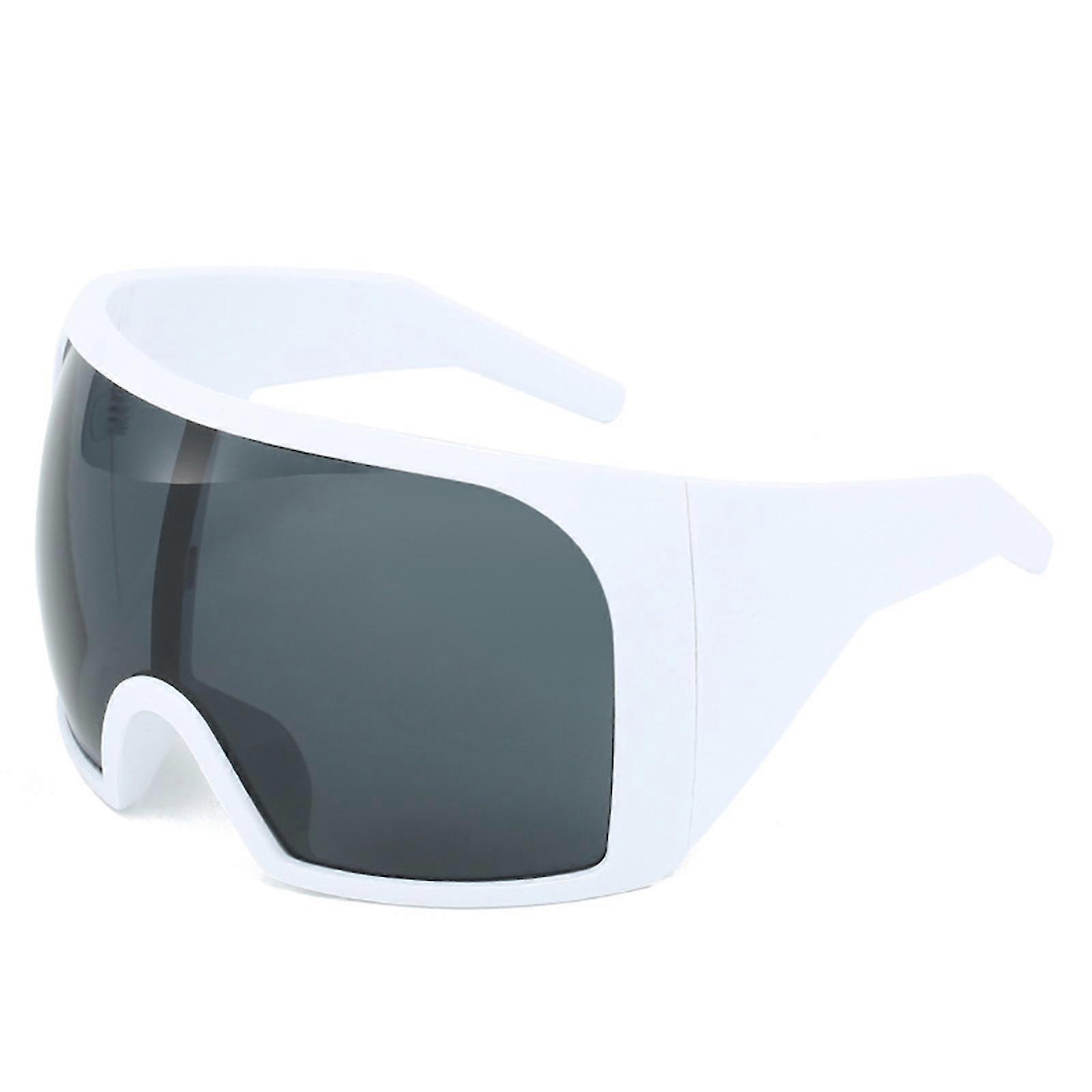 Futuristic Oversized Wrap Face Shield Sunglasses - Silver Frame