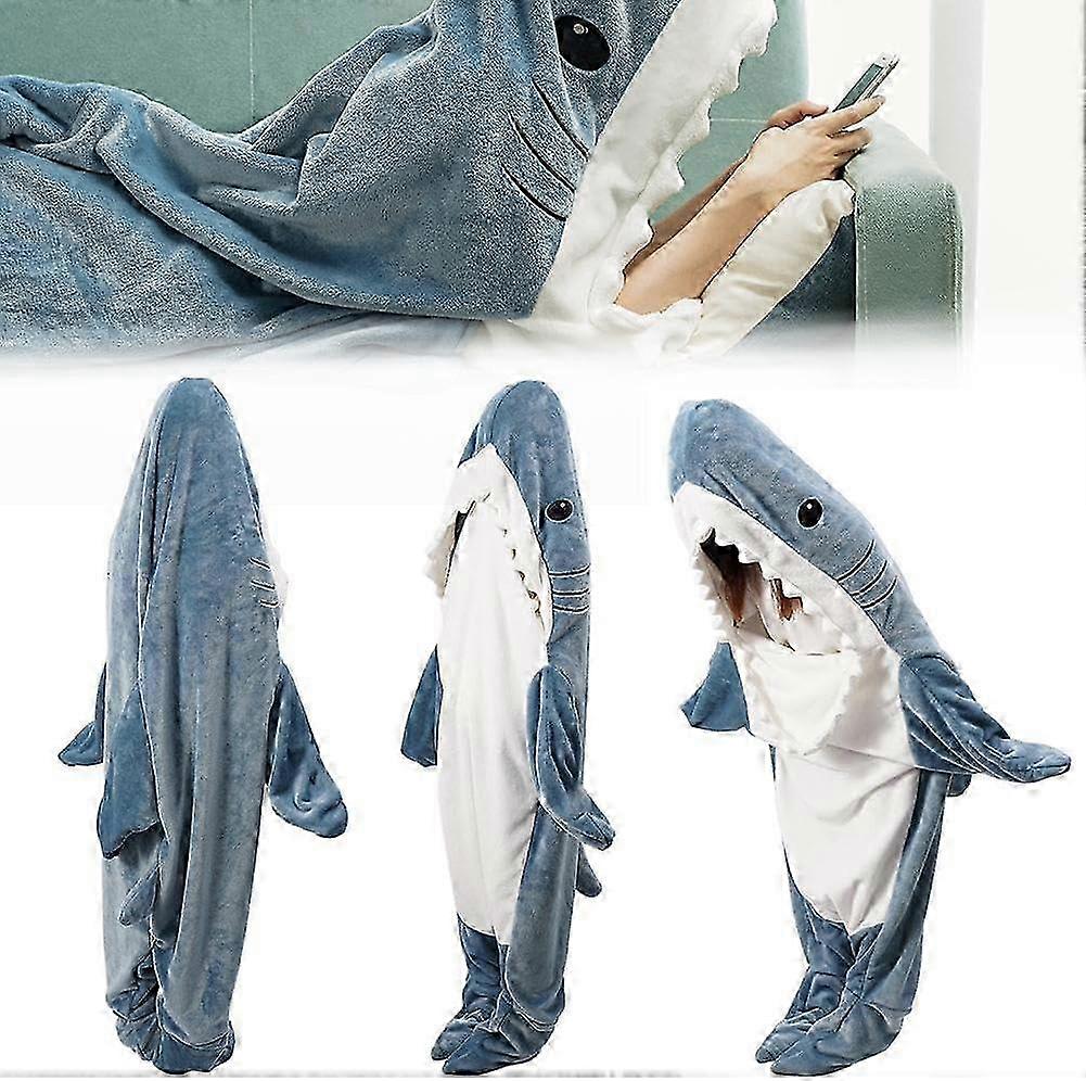 Adult Wearable Shark Blanket, Ultra Soft Cozy Flannel Hoodie