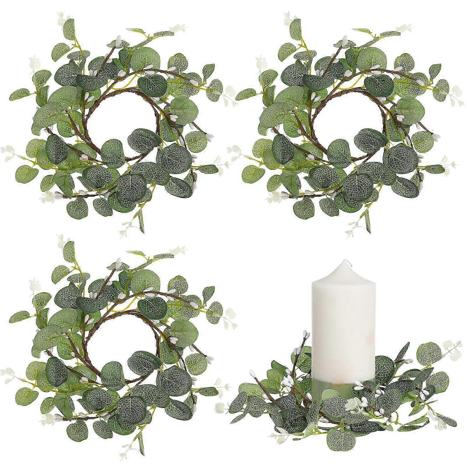 4pcs Candle Wreaths with Eucalyptus Candle Rings