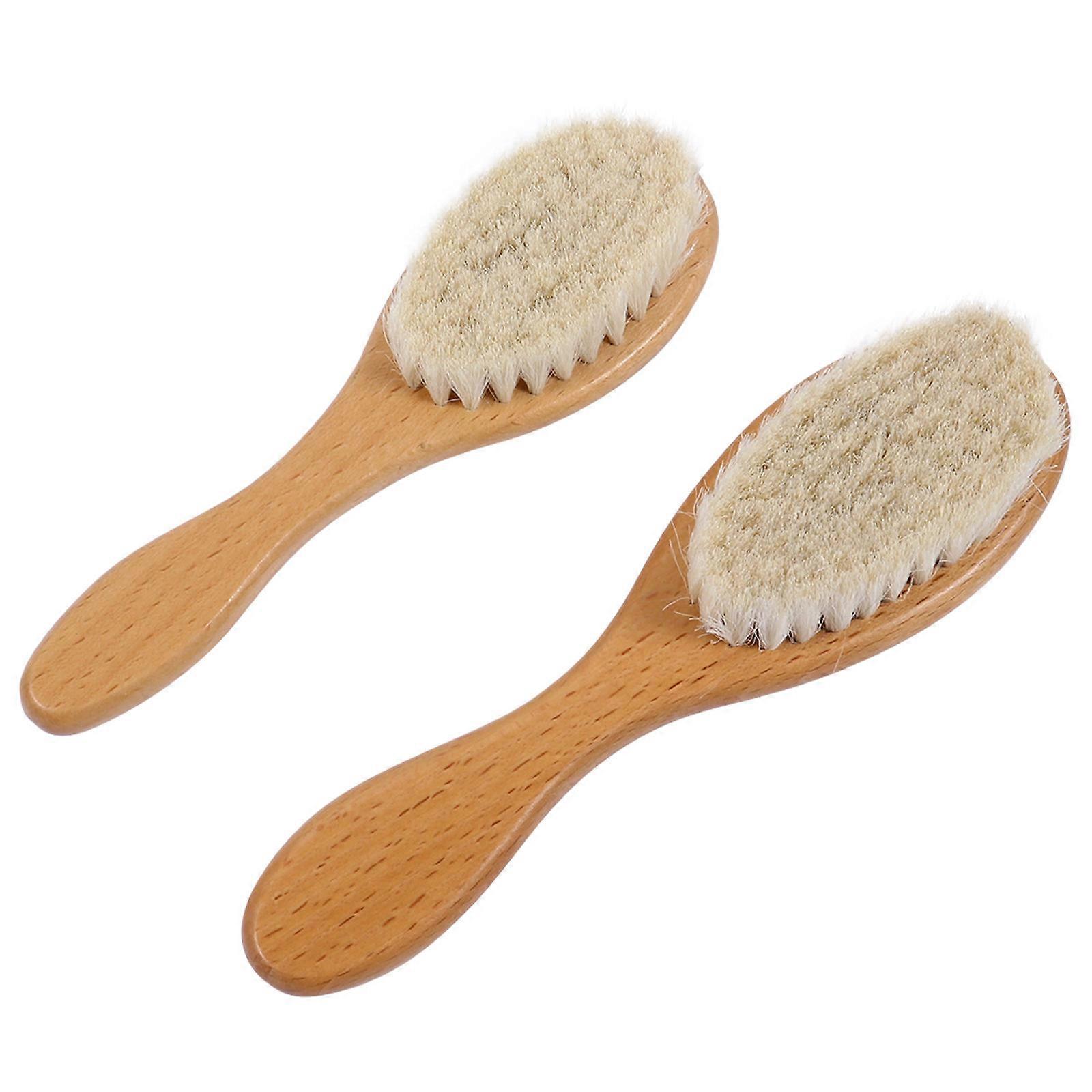 Beard Brush Wool Beard Styling Brush for Cleaning Use 2Pcs with Wooden Handle