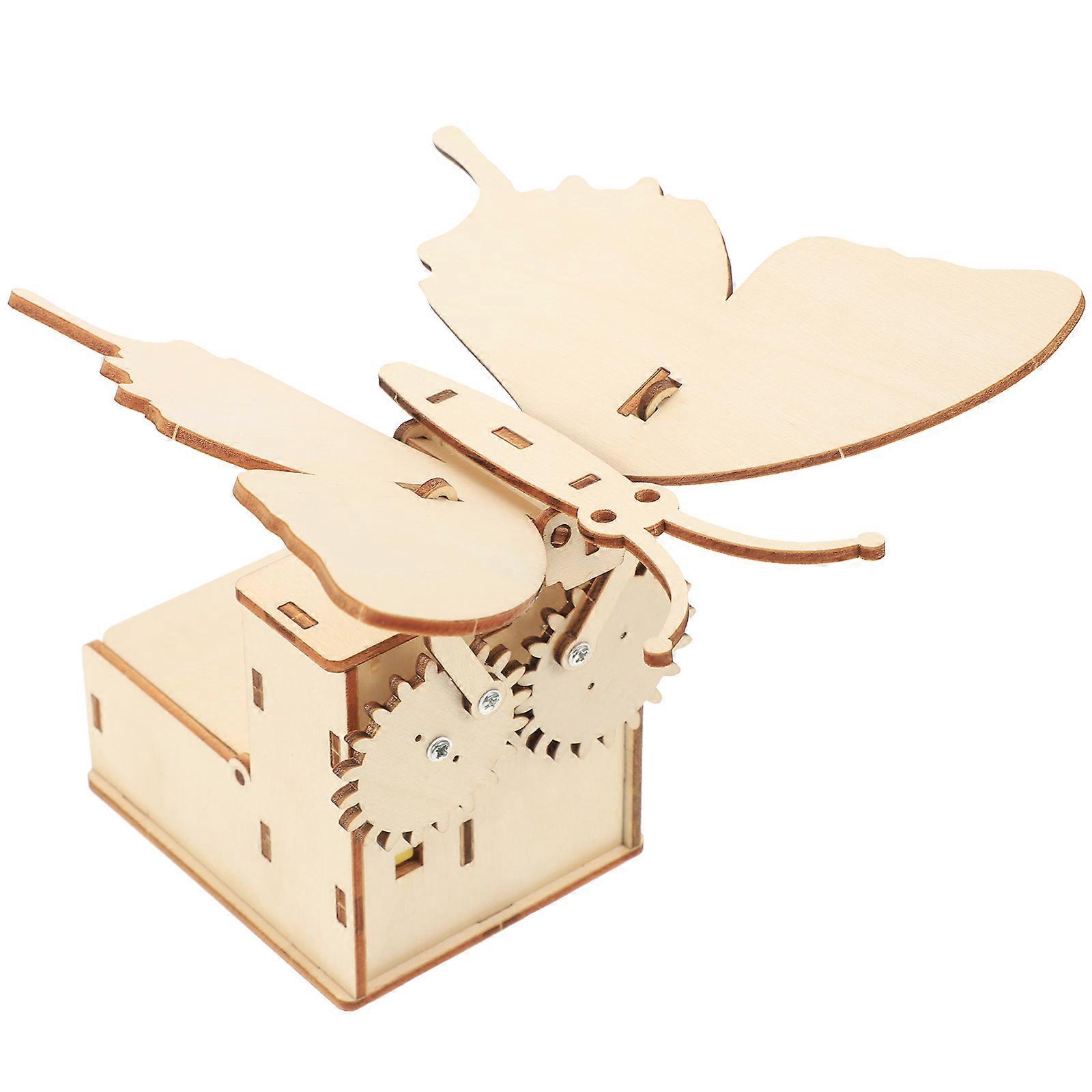 Diy Butterflies Toy Assembled Science Technology Toy Natural Wood Color 1Set