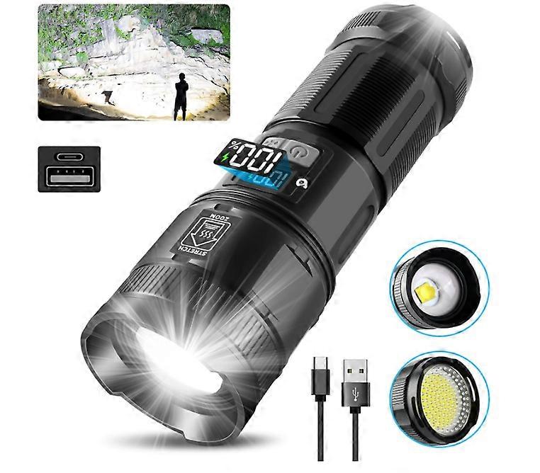 Rechargeable High Lumens, Super Bright Flashlights with COB Work Light, High Powered, Powerful Handheld Led Tactical Flashlights,120000 Lumens(Black)