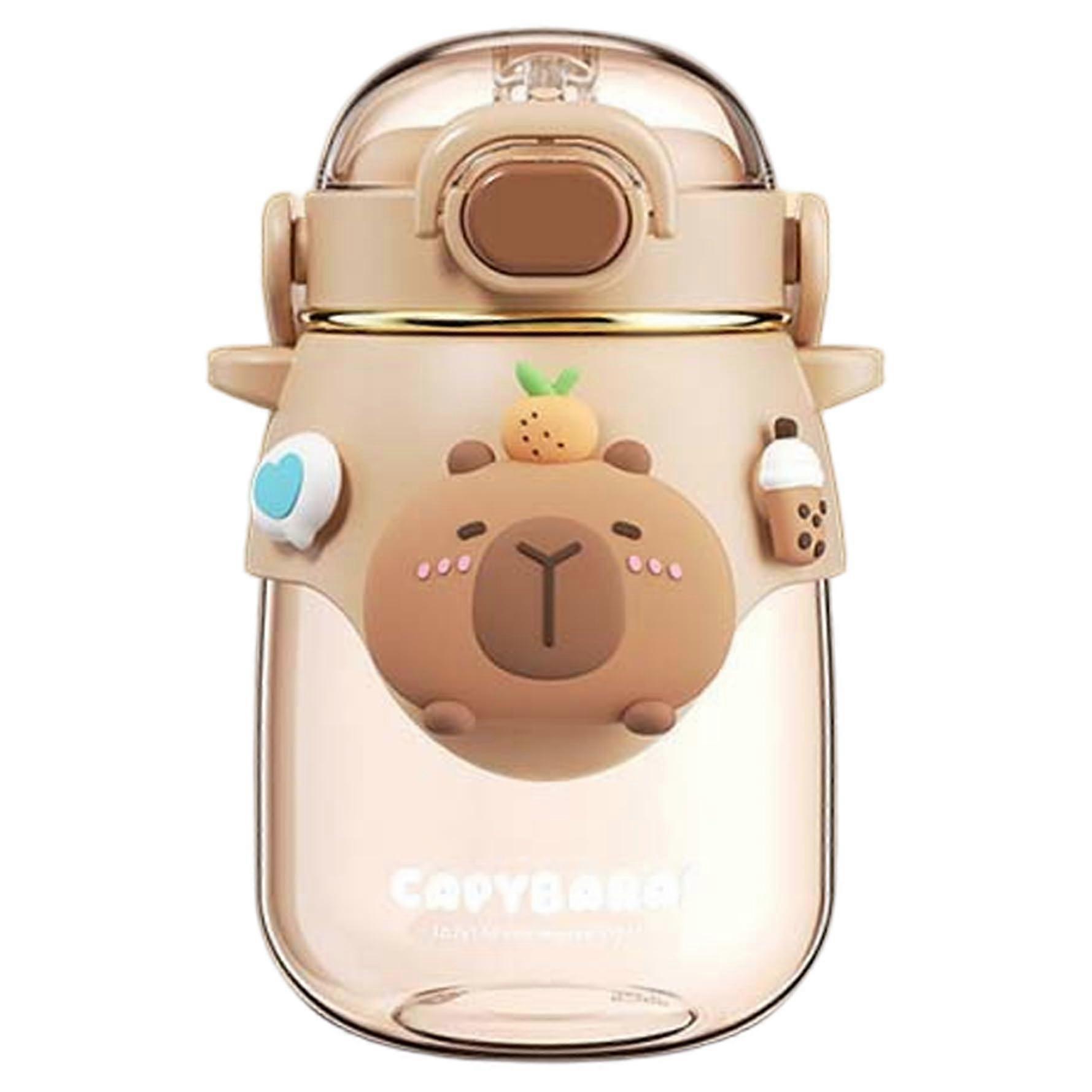 Capybara Water Bottle 820ml With Animal Print, Summer Plastic Cup With Straw and Strap For Students, Teens, Adults