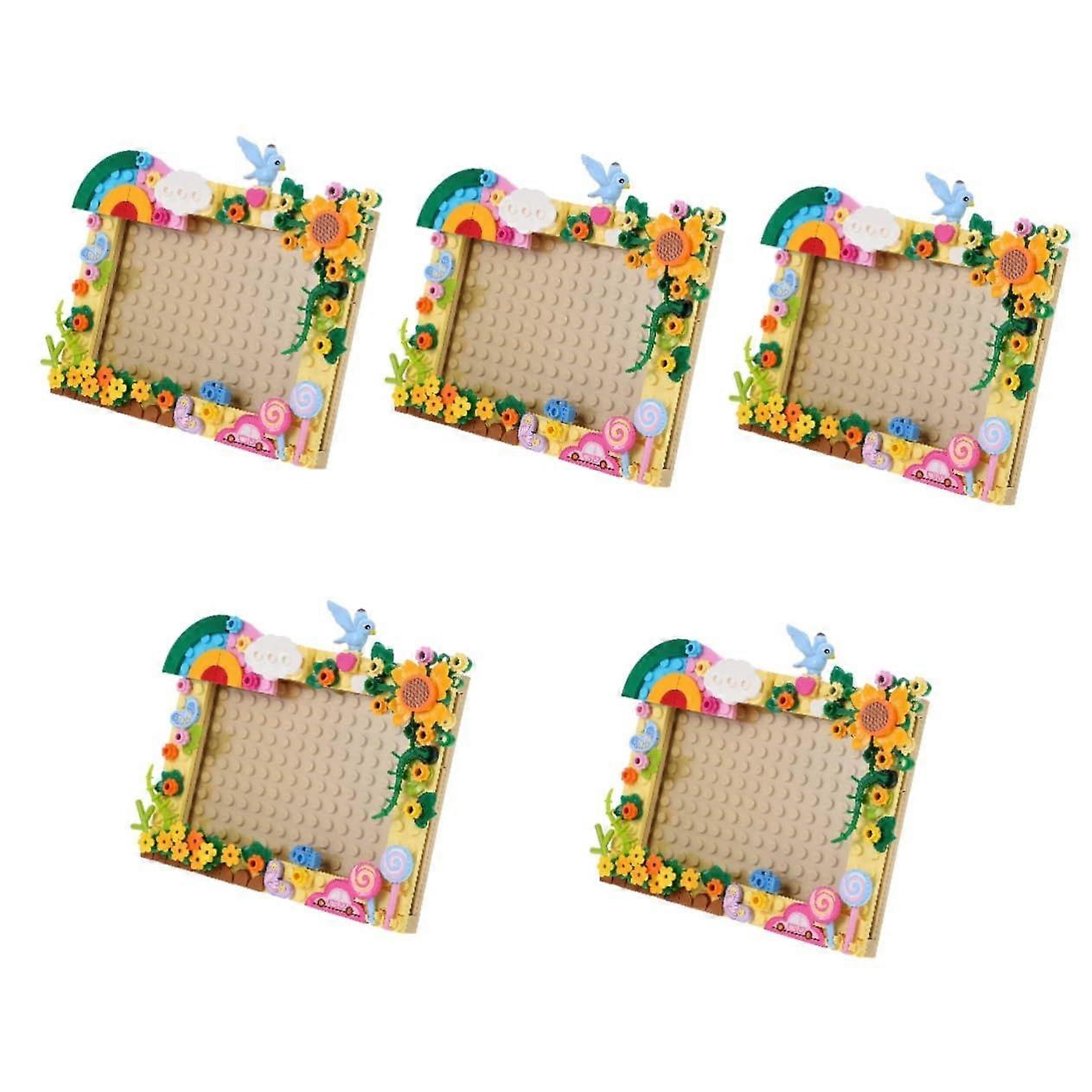 Pack of 5 Children's Art Frames, Colorful Building Block Picture Frame Set, Wall-Mounted Plank Frame for Kids' Artwork