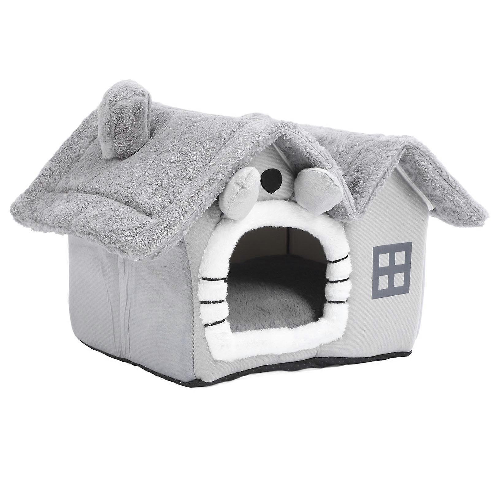 Cat House Cute Foldable Detachable Soft Fabric Sponge Breathable Large Space Cat Bed Cave for Indoor Floor Bedroom L(For Several Pets)