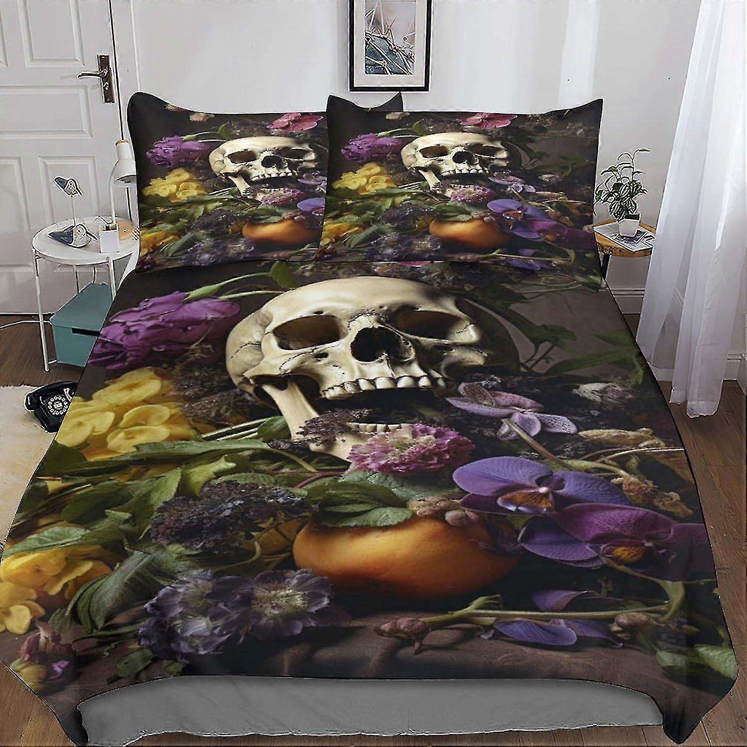 Gothic Skull Duvet Cover Set - 3D Creative Quilt Cover Bedding Set for Kids, 3 Piece Set with Zipper Closure
