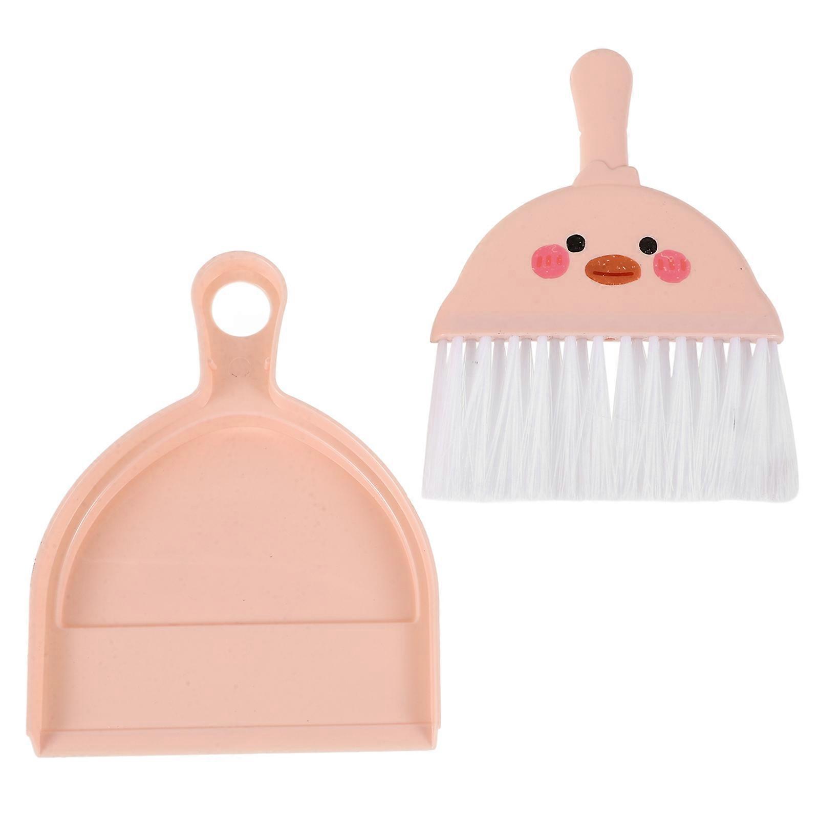 Mini Hand Broom Pink Plastic For Office Workers 1Set