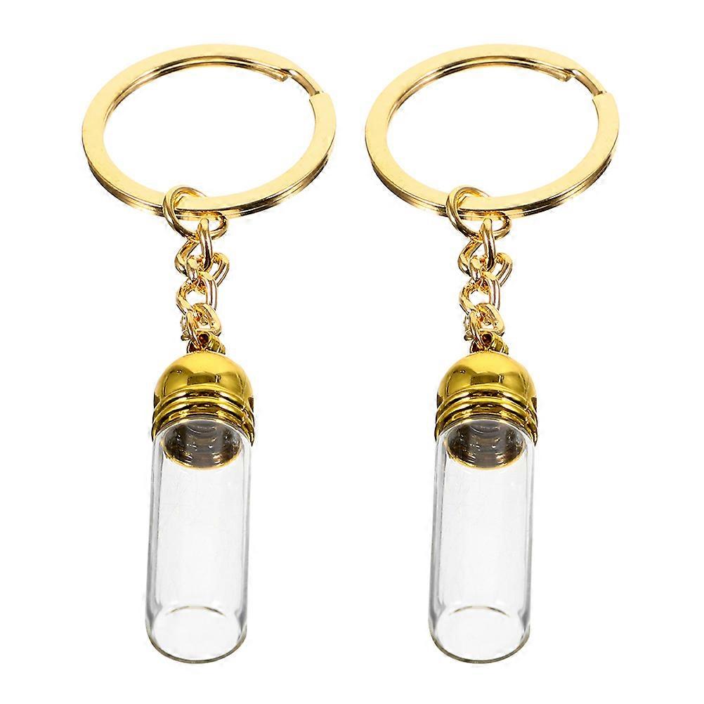 Glass Bottle Keychain Transparent Pendant for Decoration Use 2Pcs with Golden Metal