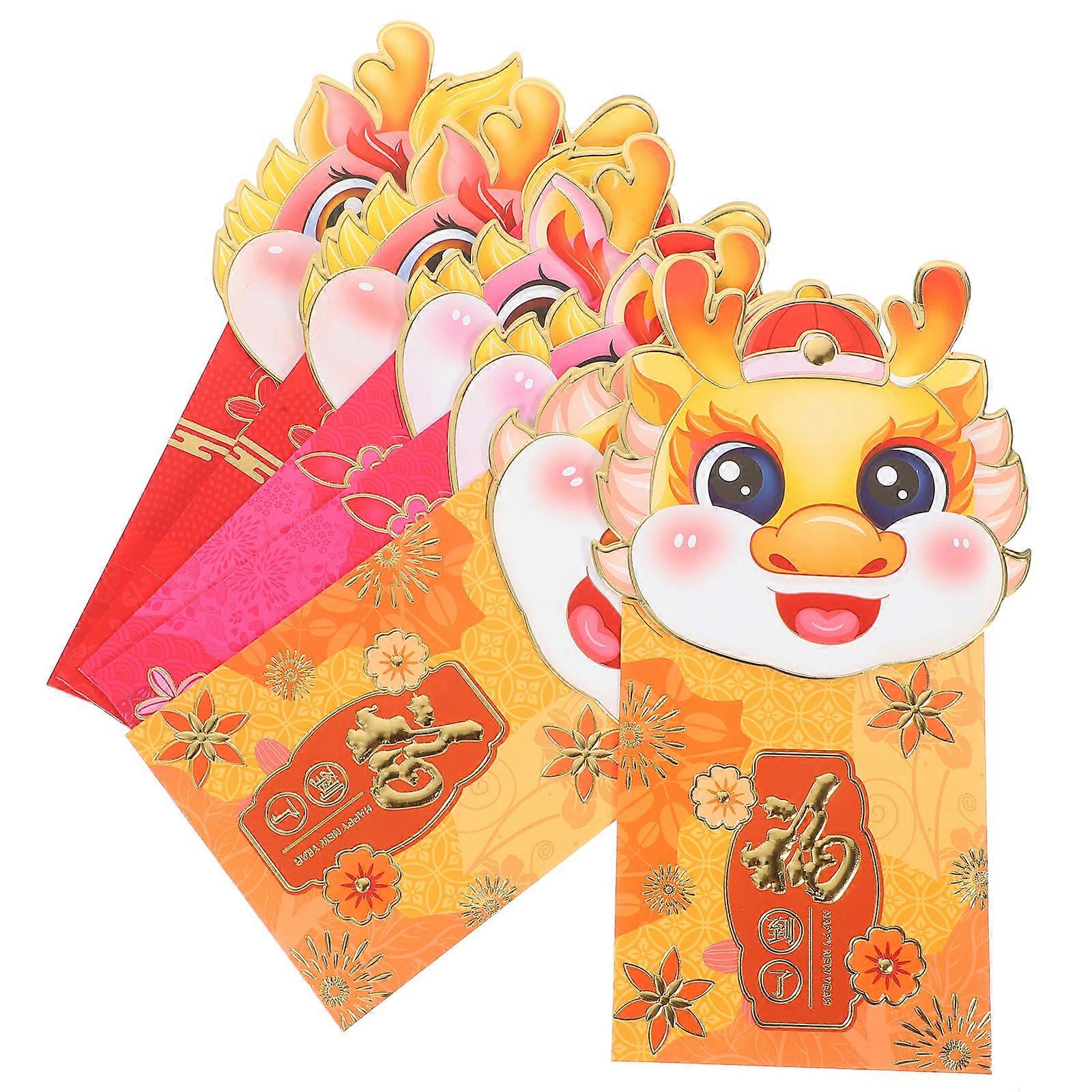 Chinese New Year Red Envelopes 6Pcs 3D Design Money Storage Pouches Assorted Color For Birthday And Baby Shower
