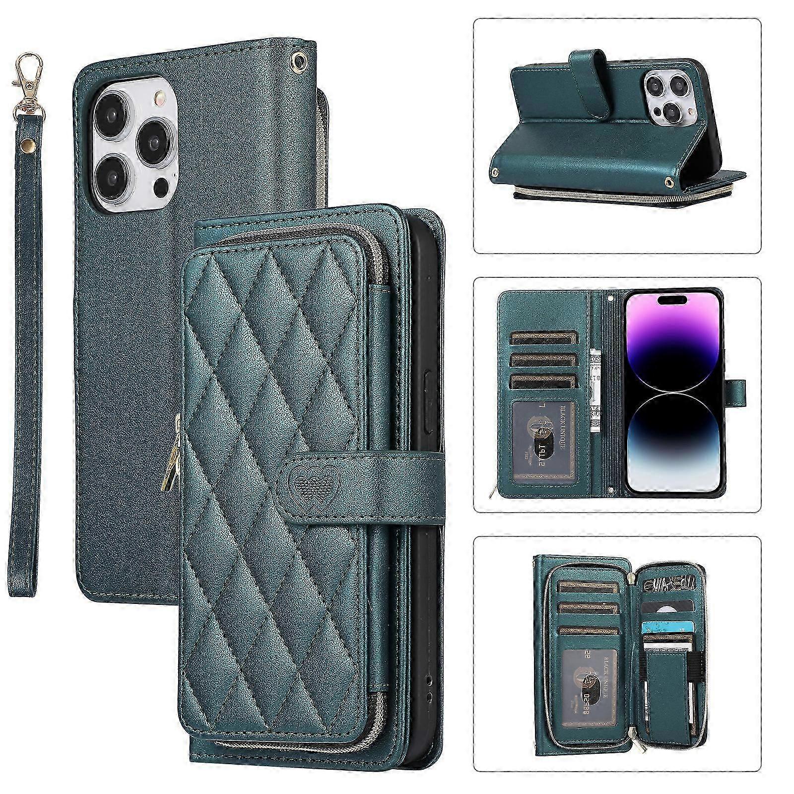 Wallet Case for iPhone 15 Pro Max/15 Ultra, PU Leather Flip Case with Lanyard Strap Wristlet, Credit Card Holder and Zipper Pocket for Women