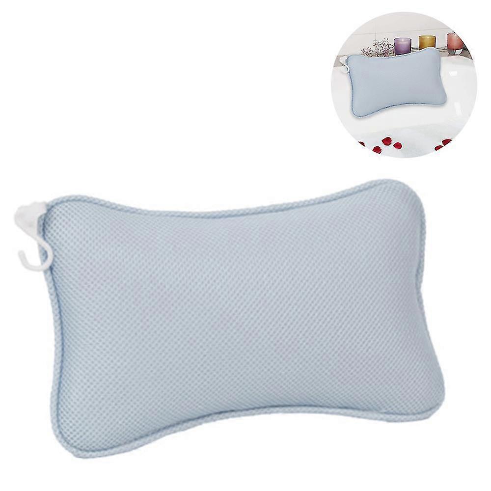 Bath Pillow with 2 Suction Cups Neck Pillow Made of Polyester-Blue