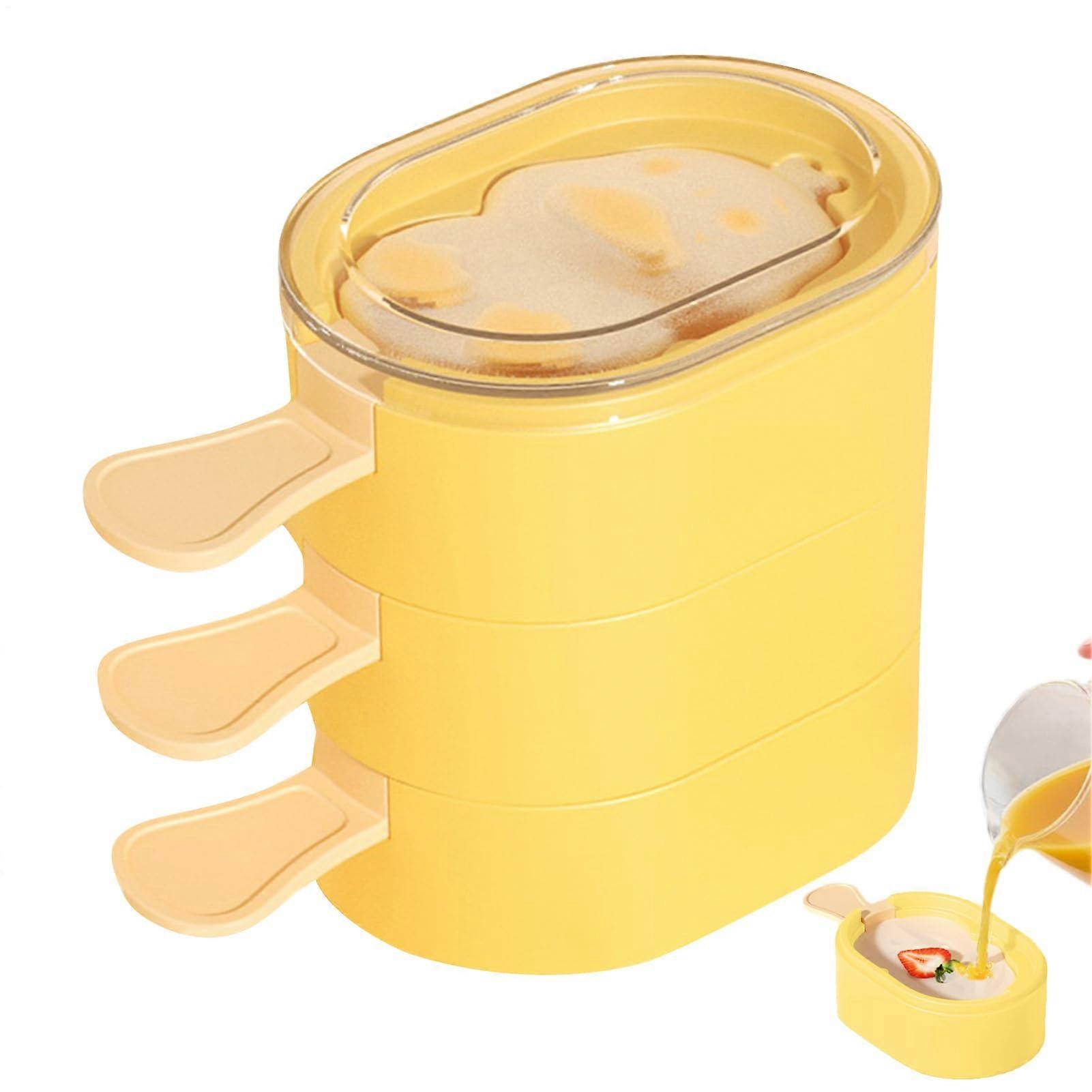 Pop Molds on a Stick for Kids, Reusable Cream Tray, Reusable Homemade Dessert, Chocolate Juices, Puree and Applesauce, Fun Enjoyment Yellow'