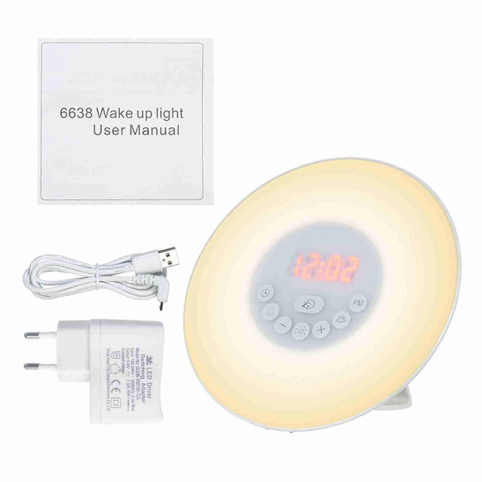 Wake Up Alarm Sunrise/Sunset Simulation Digital Clock with FM Radio 7 Colors Light Nature Sounds Snooze Function Touch Control