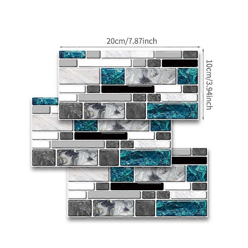Easy To Clean Rectangular Blue Tile Sticker Marble Wall Decor For Smooth Clean Surfaces Old Tiles 9Pcs
