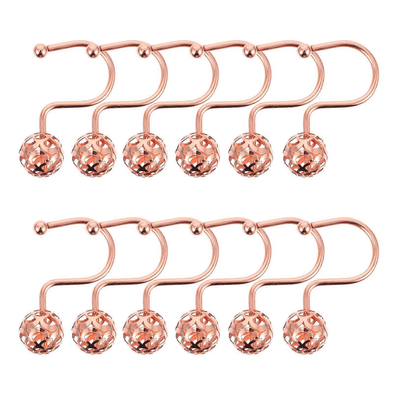 Golden Shower Curtain Hooks with Hollow Balls for Home Use 12 Pcs Set Strong Iron Plating 0.5 Inch