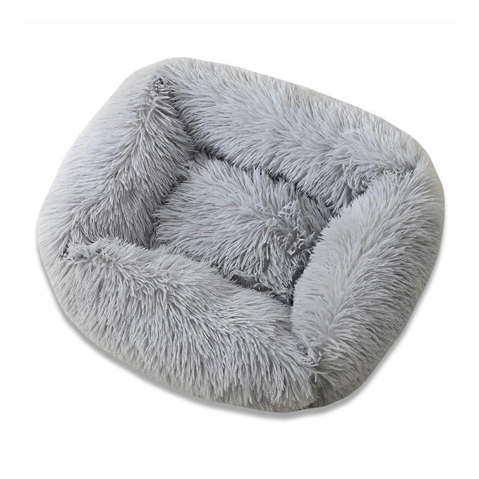 Soft Donut Dog Cat Bed, Warm Plush Pet Pillow Bed with NonSlip Bottom (Gray, M)