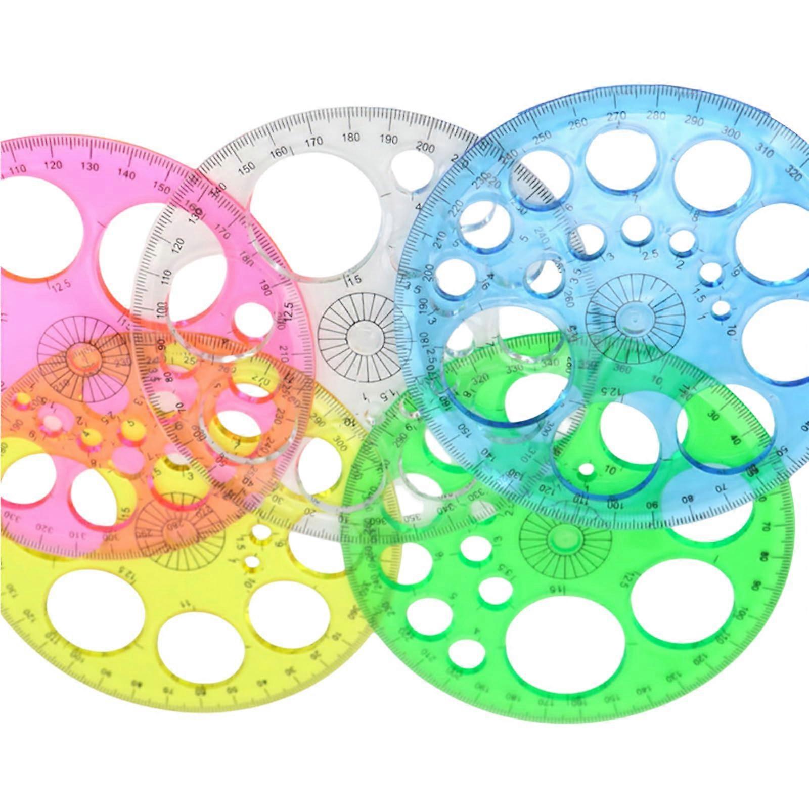 360-Degree Circle Protractor Set of 5, Math Geometry Template, Durable Plastic, Precise Measurement Tools