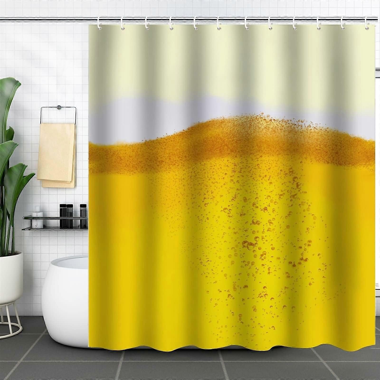 Yellow Abstract Pattern Polyester Shower Curtain with Eyelets, 180W x 180H cm, Includes White Shower Curtain Rings for Bathtub