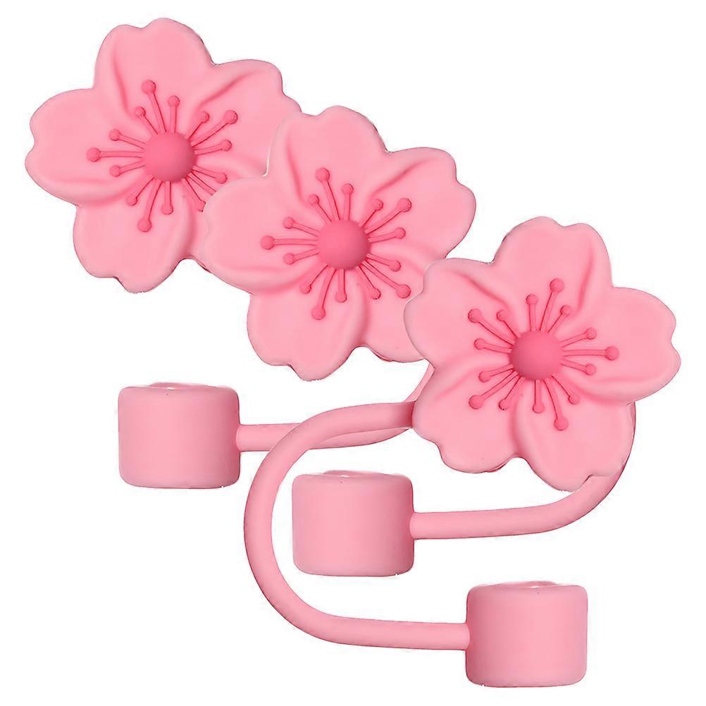 Straw Cover Cap Pink Flower Shape Drinking Straw Covers Protect From Dirt And Dust Reusable Flexible 3Pcs